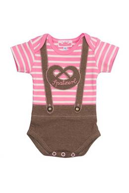 Alpenwahnsinn Baby Body - LEDERHOSE SPATZERL, Rosa/Nougat, 92