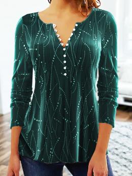 Damen Geometrisch Lässig Winter V-Ausschnitt Weit Jersey A-Linie Regelmäßig Mittlere Elastizität Blusen & Shirts