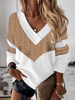 Damen Lässig Farbblock Herbst Weit Jersey Standard Langarm H-Linie Regelmäßig Sweatshirts