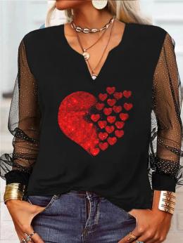 Damen Lässig Frühling Herz/Herz Nahtverarbeitung Jersey Gekerbt Regelmäßig Valentinstag H-Linie Blusen & Shirts