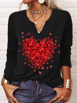 Damen Lässig Frühling Herz/Herz V-Ausschnitt Weit Jersey Standard Regelmäßig Regelmäßig T-Shirt