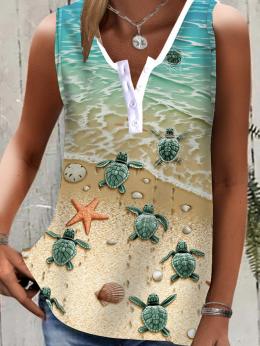 Damen Lässig Sommer Meer Täglich Weit Jersey Mittellang Schnalle Regelmäßig Tanktop Blusen & Shirts