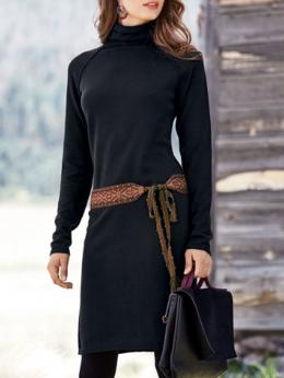 Damen Lässig Unifarben Herbst Normal Mikro-Elastizität Regelmäßige Passform Standard Langarm Regelmäßig Kleider