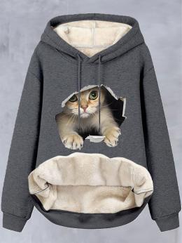 Damen Lässig Winter Katze Täglich Weit Wärme Langarm Regelmäßig H-Linie Sweatshirts