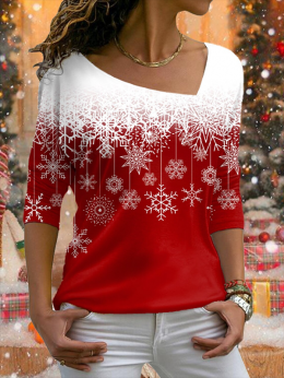 Damen Lässig Winter Weihnachten Mikro-Elastizität Weit Weihnachten Langarm Regelmäßig Regelmäßig T-Bluse