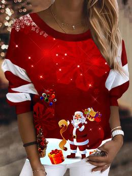 Damen Lässig Winter Weihnachten Polyester Schwer Weit Weihnachten Rundhals Regelmäßig Sweatshirts