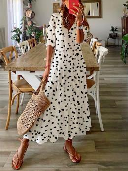 Damen Polka Dots Lässig Herbst Polyester Normal Lang Standard A-Linien Regelmäßig Größe Kleider