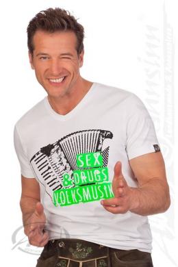 Hangowear Trachtenshirt Herren - POLKA - SEX, DRUGS, VOLKSMUSIK, Weiß, XXXL