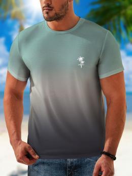 Herren Farbverlauf Sommer Urlaub Polyester Mittlere Elastizität Regelmäßige Passform Rundhals Regelmäßig H-Linie T-Shirts