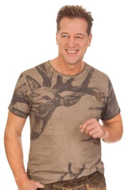Krüger Buam Trachtenshirt Herren - HIRSCHGEWEIH, Braun, XL