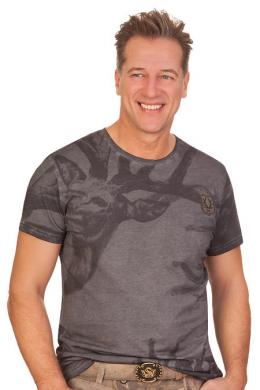 Krüger Buam Trachtenshirt Herren - HIRSCHGEWEIH, Grau, XXXL