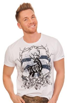 Krüger Buam Trachtenshirt Herren - PRACHTHIRSCH, Weiß, S