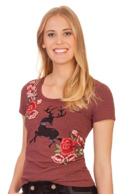 Krüger Madl Trachtenshirt Damen - ROSENHIRSCH, Bordeaux, XS