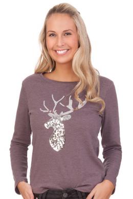 Louis & Louisa Longsleeve Damen - PAILLETTENHIRSCH, Peppercorn, XXL