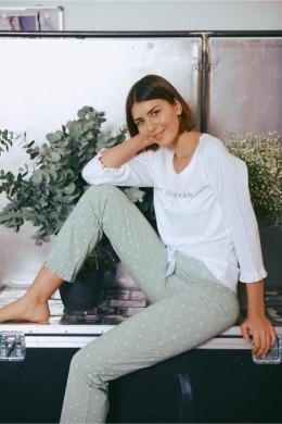 Louis & Louisa Pyjama Damen - ZUM VERLIEBEN SCHÖN, Weiß/Jade, L