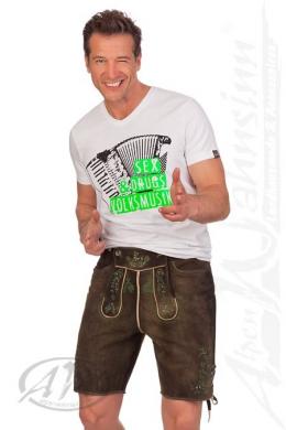 Marjo Lederhose Herren kurz - PHIL, Graubraun/Grün, 58