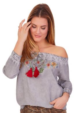 Marjo Trachtenshirt Damen - FLOWER HIRSCH, Hellgrau, M