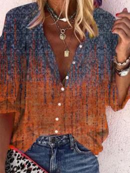 Modetalente 1 Orange Damen Langarm-Blusen Hemdkragen Lässig Polyesterfaser Print Täglich Langarm-Blusen