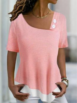 Modetalente Kurzarm Pink Damen T-Shirts Jersey Lässig Asymmetrisch Unifarben T-Shirts