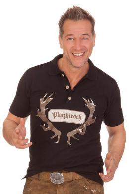 Orbis Trachtenshirt Herren - PLATZHIRSCH, Schwarz, 4XL