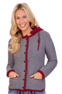 Spieth & Wensky Trachten Strickjacke - HALLSTATT, Mittelgrau/Weinrot, XXL