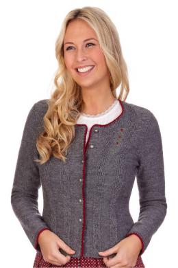 Spieth & Wensky Trachten Strickjacke - NOPPE, Mittelgrau/Weinrot, XXXL