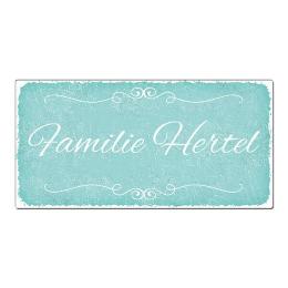 Aluschild im Vintage Look mit Wunschtext 300 x 150mm türkis