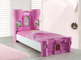 Burg Kinderbett Rozy in Pink mit LED Beleuchtung 90x190 cm