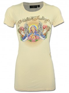 Christian Audigier Damen Strass T-Shirt Blessed