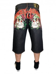 Christian Audigier Herren Strass Jeans Short Dead Head (33)