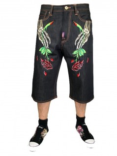 Christian Audigier Herren Strass Jeans Short Dead Head