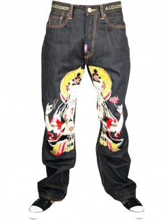 Christian Audigier Herren Vintage Strass Jeans Raw Buddha (32)