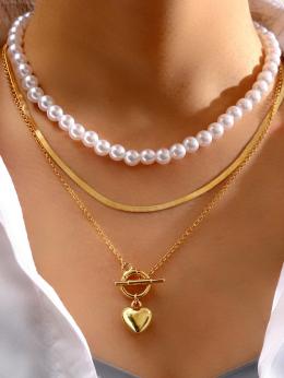 Damen Alle Jahreszeiten Herz/Herz Y2k Perle Täglich Perle Metall Valentinstag Schicht Sets Halsketten