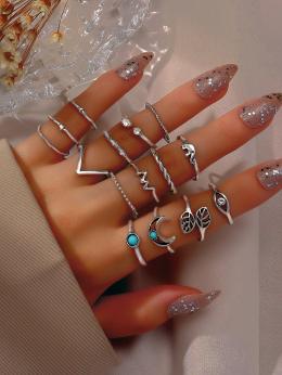 Damen Böhmisch Unifarben Alle Jahreszeiten Metall Urlaub Metall Türkis Standard Ring Set Ring