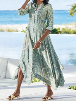 Damen Ethnisch Frühling Urlaub Mikroelastizität Urlaub Weit 3/4 Ärmel Regelmäßig Blusenkleid Kleider
