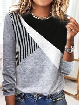 Damen Farbblock Lässig Herbst Jersey 1 * Bluse Standard Rundhals Regelmäßig Regelmäßig Größe T-Shirt