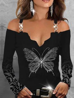 Damen Frühling Schmetterling Party Normal Mikro-Elastizität Täglich Weit Jersey Bestseller T-Bluse