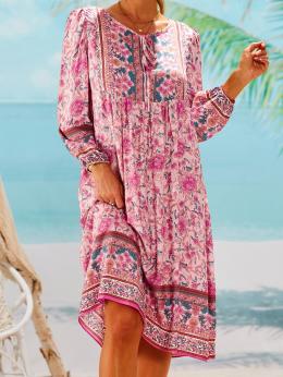 Damen Geblümt Sommer Lässig Polyester V-Ausschnitt Normal Leicht Standard Weit Kleider