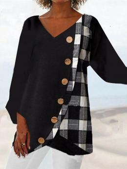 Damen Geometrisch Lässig Herbst V-Ausschnitt Weit Bestseller Polyester Baumwolle Langarm H-Linie Blusen & Shirts