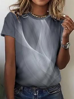 Damen Geometrisch Lässig Sommer Mikroelastizität Täglich Kurzarm Rundhals Regelmäßig H-Linie T-Shirts