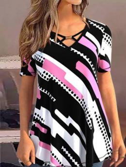 Damen Geometrisch Lässig Sommer Print Täglich Weit Jersey Kurzarm Regelmäßig Shirts