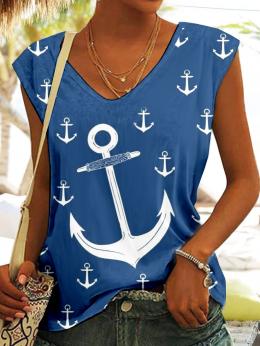 Damen Geometrisch Lässig Sommer V-Ausschnitt Weit Jersey Standard Flügelärmel H-Linie Tanktop Blusen & Shirts
