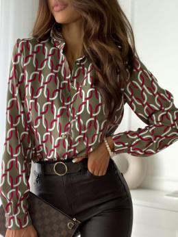 Damen Geometrisch Lässig Winter Polyester Weit Standard Regelmäßig H-Linie Hemdkragen Bluse