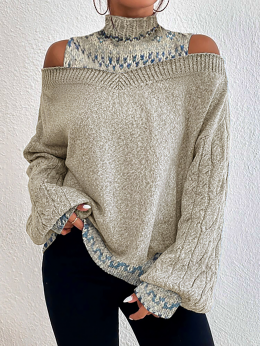 Damen Geometrisch Lässig Winter Schwer Täglich Weit Langarm Rollkragen Garn/Wollgarn Pullover