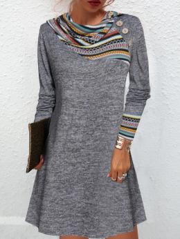 Damen Geometrisch Lässig Winter Weit 1 * Kleid Langarm Schnalle Mittlere Elastizität Tunika Kleider