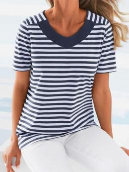 Damen Gestreift Lässig Sommer V-Ausschnitt Täglich Weit Standard Regelmäßig Regelmäßig T-Shirts