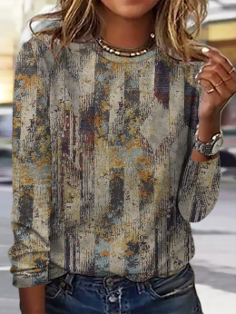 Damen Lässig Abstrakt Herbst Mikro-Elastizität Täglich Jersey Langarm Regelmäßig H-Linie T-Bluse