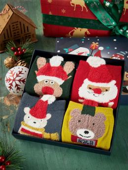 Damen Lässig Alle Jahreszeiten Weihnachtsmann Baumwolle Zuhause Geflochten Standard Über den Wadensocken Regelmäßig Socken