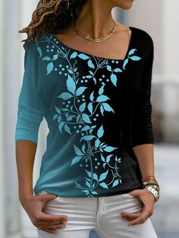 Damen Lässig Blätter Herbst V-Ausschnitt Leicht Weit Jersey Langarm Regelmäßig Größe T-Shirt
