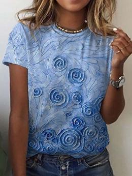 Damen Lässig Blau Geblümt Sommer Zuhause Weit Kurzarm Rundhals Regelmäßig Regelmäßig T-Shirts